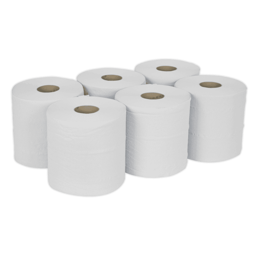 Sealey Paper Roll White 2-Ply Embossed 150mtr Pack of 6 Model No-WHT150