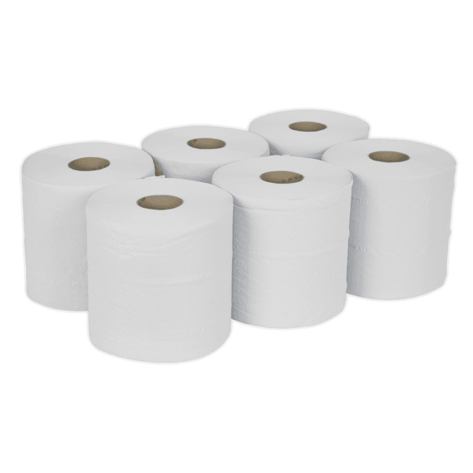 Sealey Paper Roll White 2-Ply Embossed 150mtr Pack of 6 Model No-WHT150
