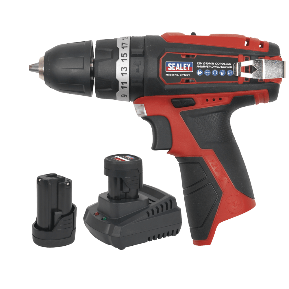 Sealey Hammer Drill/Driver Kit 10mm 12V Li-ion - 2 Batteries Model No-CP1201KIT