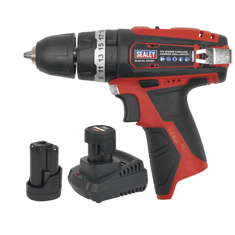 Sealey Hammer Drill/Driver Kit 10mm 12V Li-ion - 2 Batteries Model No-CP1201KIT
