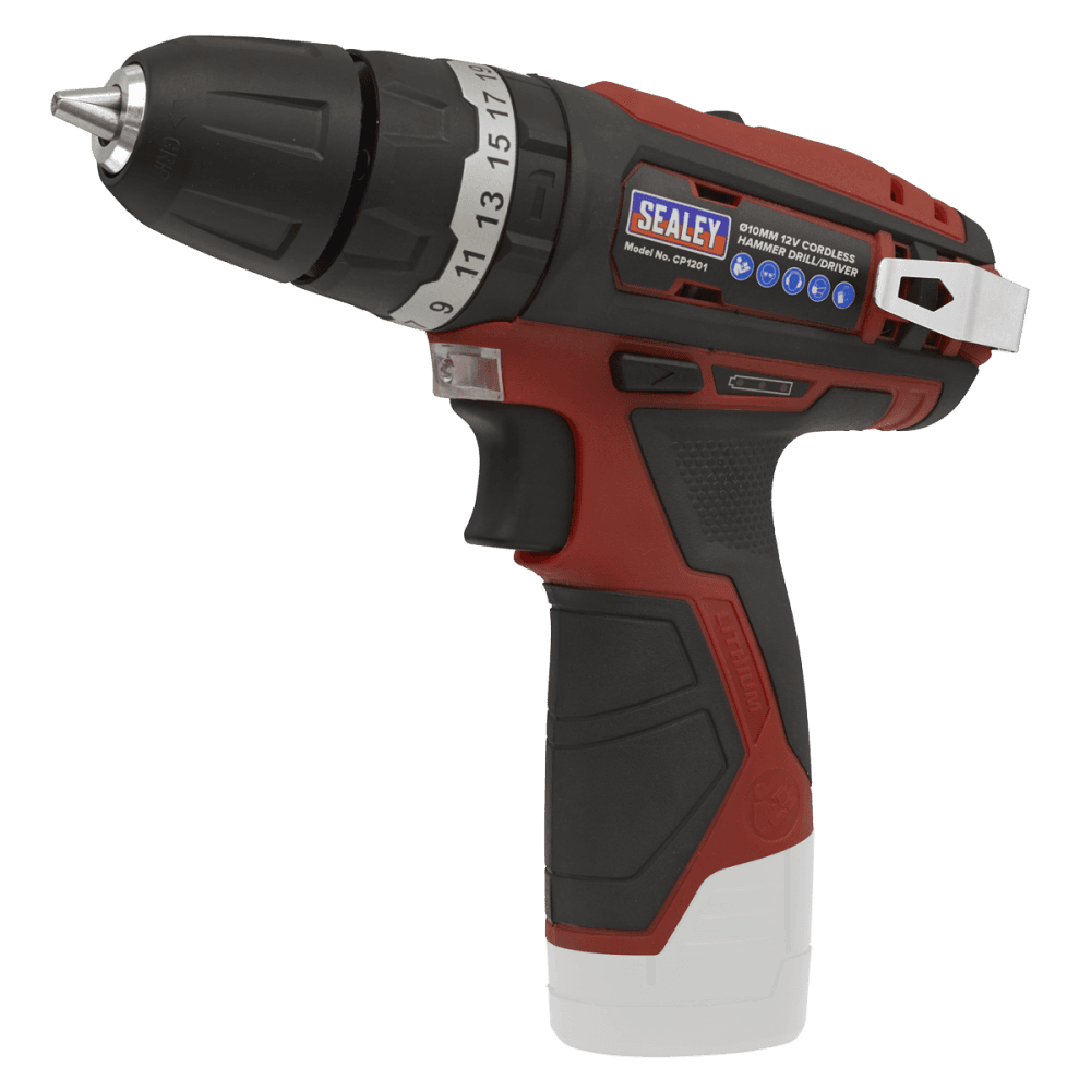 Sealey Hammer Drill/Driver Kit 10mm 12V Li-ion - 2 Batteries Model No-CP1201KIT