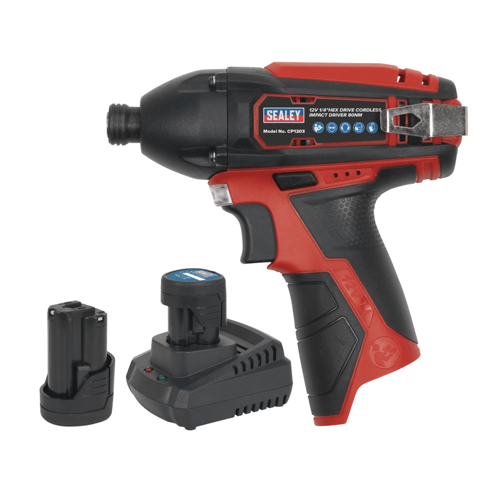 Sealey Impact Driver Kit 1/4" Hex Drive 12V Li-ion - 2 Batteries Model No-CP1203KIT