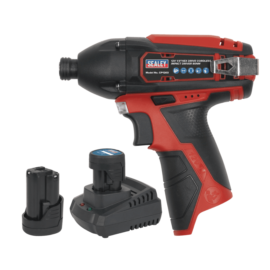 Sealey Impact Driver Kit 1/4" Hex Drive 12V Li-ion - 2 Batteries Model No-CP1203KIT