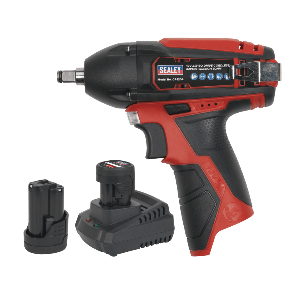 Sealey Impact Wrench Kit 3/8"Sq Drive 12V Li-ion - 2 Batteries Model No-CP1204KIT