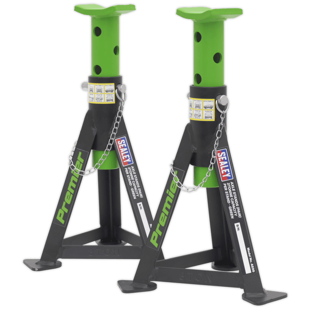 Sealey Axle Stands (Pair) 3tonne Capacity per Stand Green Model No-AS3G