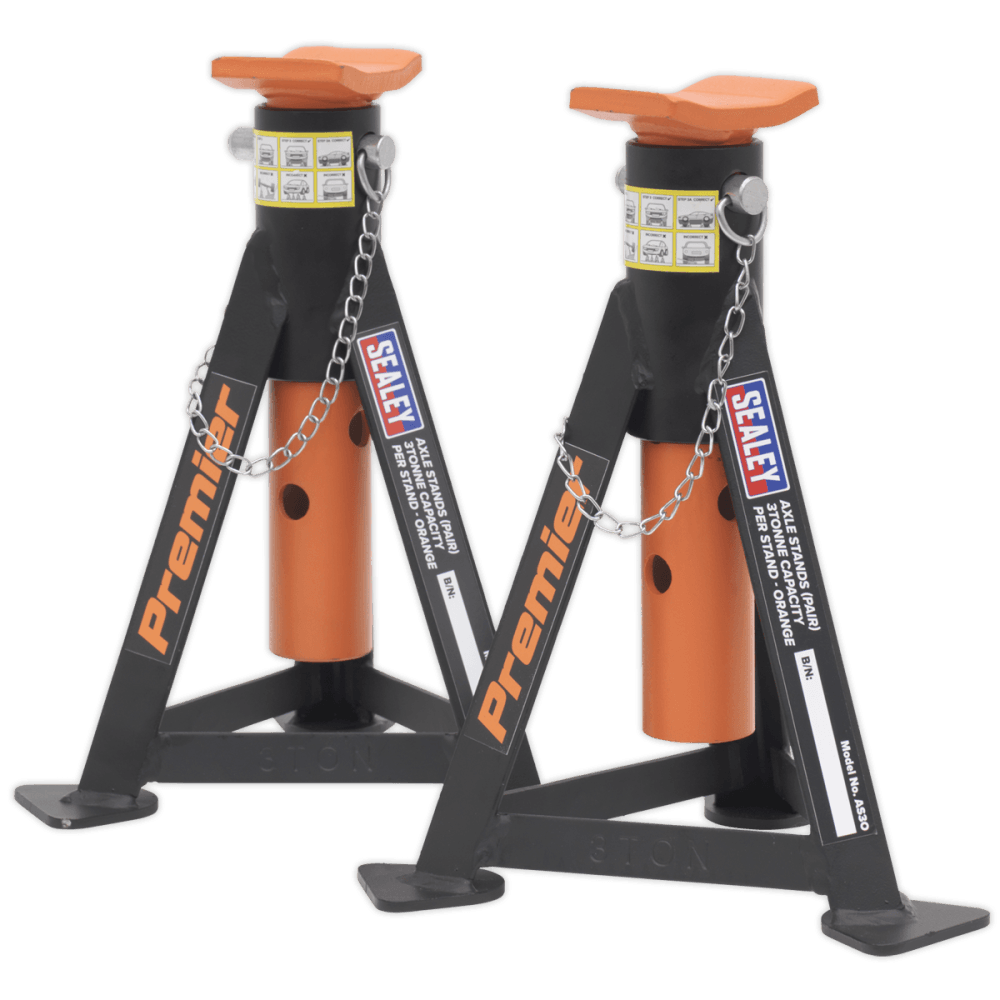 Sealey Axle Stands (Pair) 3tonne Capacity per Stand Orange Model No-AS3O