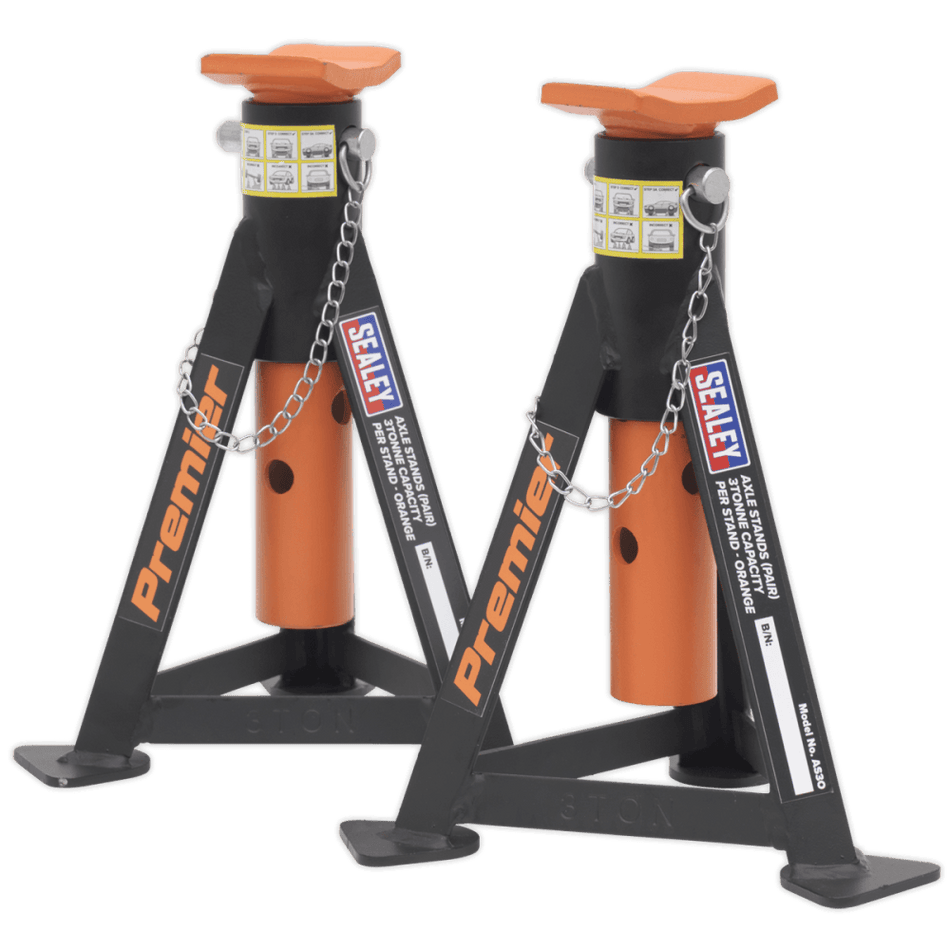 Sealey Axle Stands (Pair) 3tonne Capacity per Stand Orange Model No-AS3O