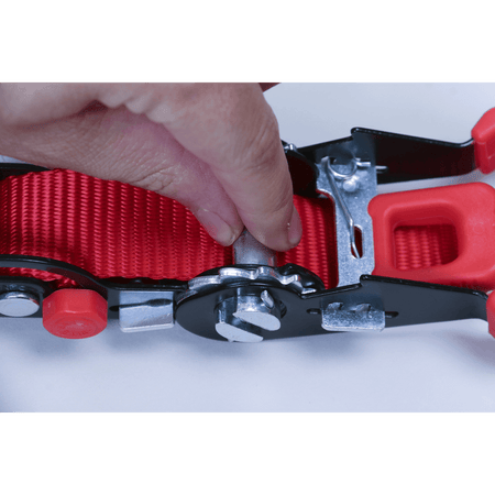 Sealey Slide Ratchet Tie Down 32mm x 3mtr Polyester Webbing with S Hooks 1200kg Load Test Model No-TD1202SR