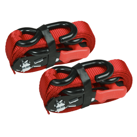 Sealey Slide Ratchet Tie Down 32mm x 3mtr Polyester Webbing with S Hooks 1200kg Load Test Model No-TD1202SR
