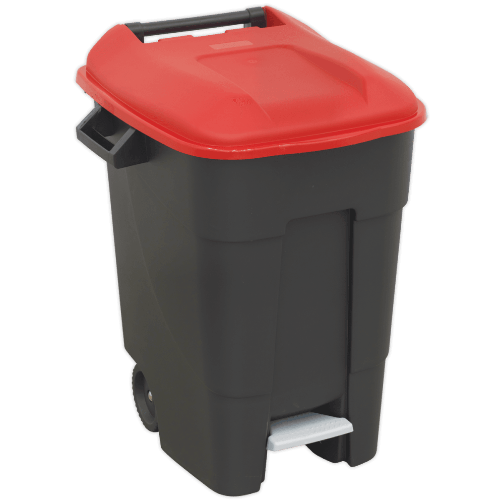 Sealey Refuse/Wheelie Bin with Foot Pedal 100L - Red Model No-BM100PR