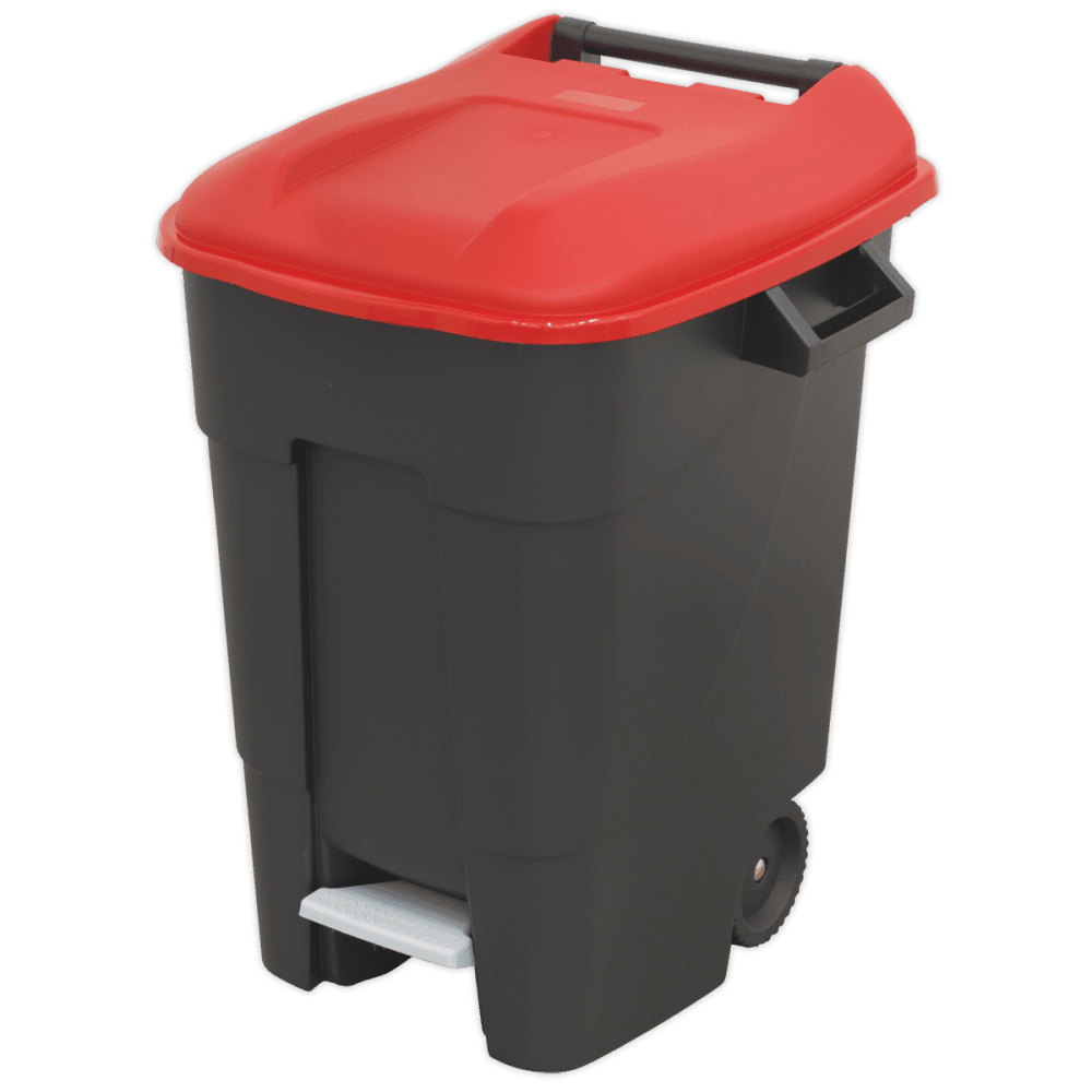 Sealey Refuse/Wheelie Bin with Foot Pedal 100L - Red Model No-BM100PR