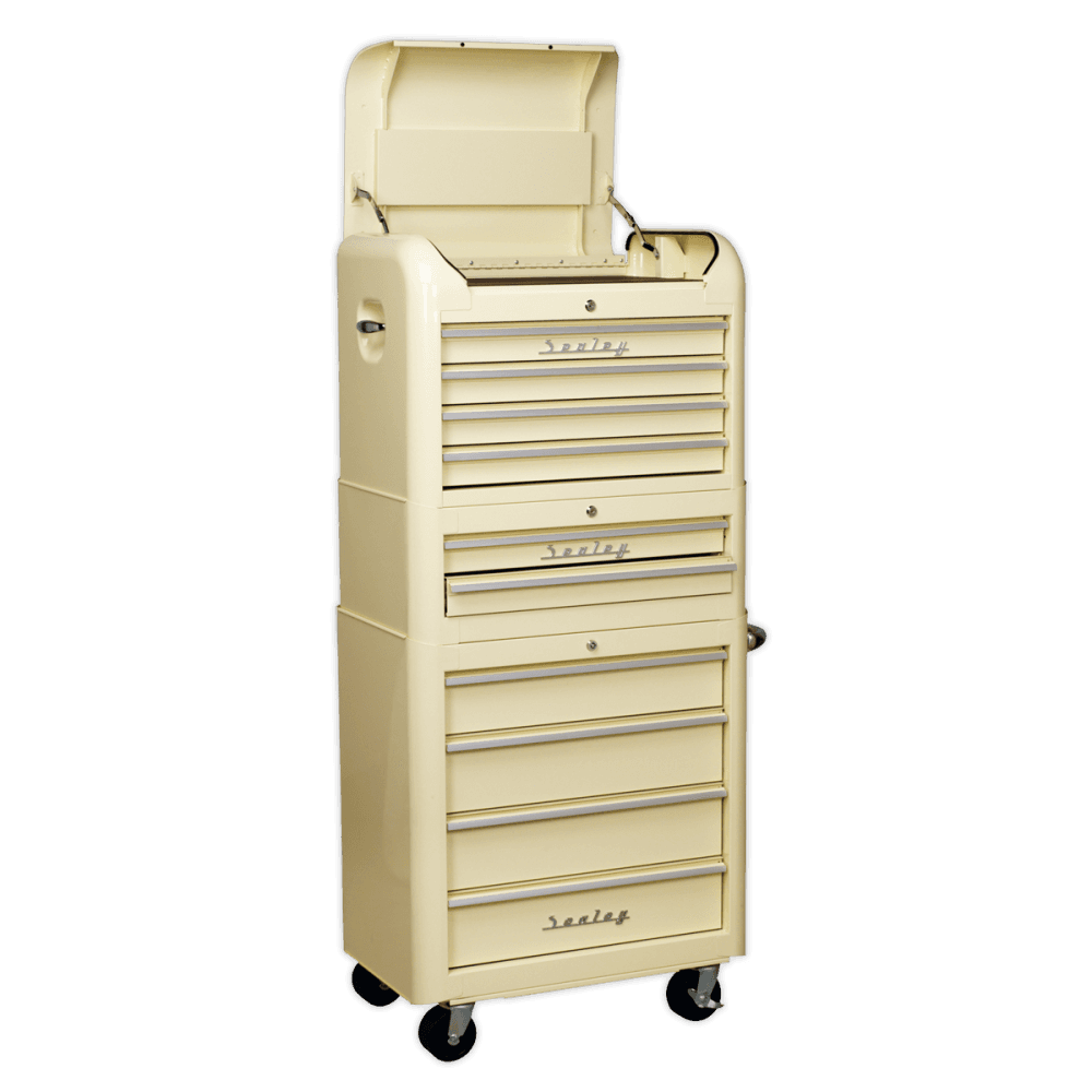 Sealey Retro Style Topchest, Mid-Box & Rollcab Combination 10 Drawer Cream Model No-AP28COMBO2