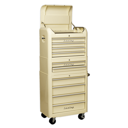 Sealey Retro Style Topchest, Mid-Box & Rollcab Combination 10 Drawer Cream Model No-AP28COMBO2