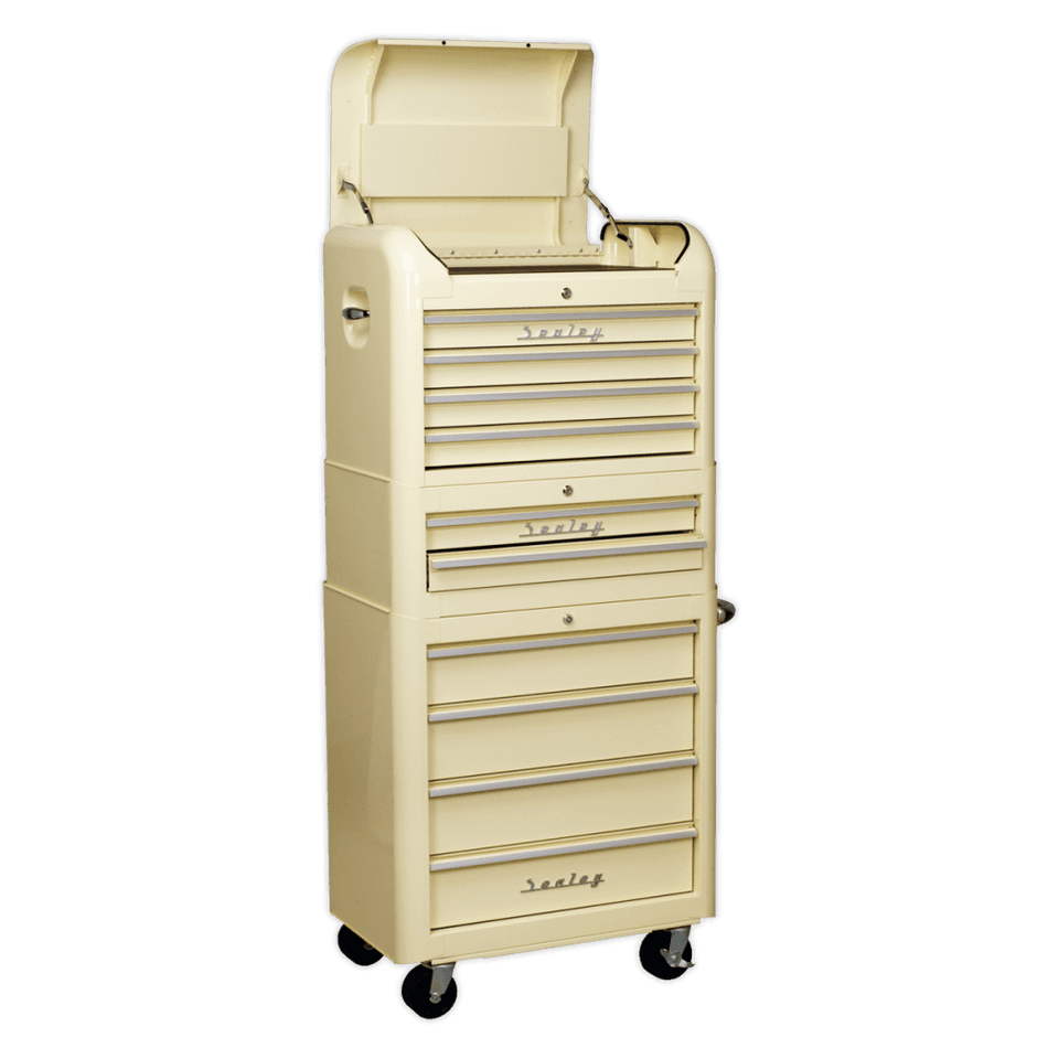 Sealey Retro Style Topchest, Mid-Box & Rollcab Combination 10 Drawer Cream Model No-AP28COMBO2