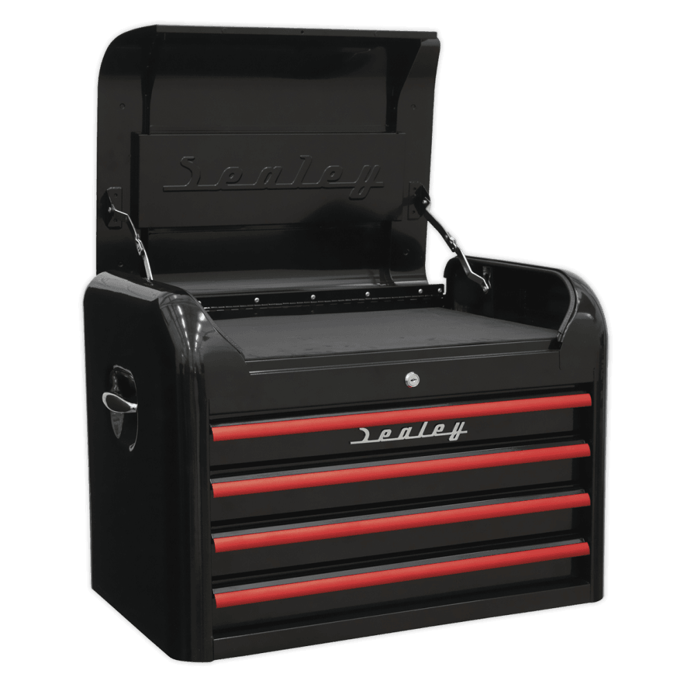 Sealey Retro Style Topchest, Mid-Box & Rollcab Combination 10 Drawer - Black with Red Anodised Drawer Pulls Model No-AP28COMBO2BR