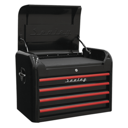 Sealey Retro Style Topchest, Mid-Box & Rollcab Combination 10 Drawer - Black with Red Anodised Drawer Pulls Model No-AP28COMBO2BR