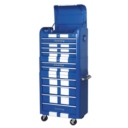 Sealey Retro Style Topchest, Mid-Box & Rollcab Combination 10 Drawer Blue/White Stripes Model No-AP28COMBO2BWS