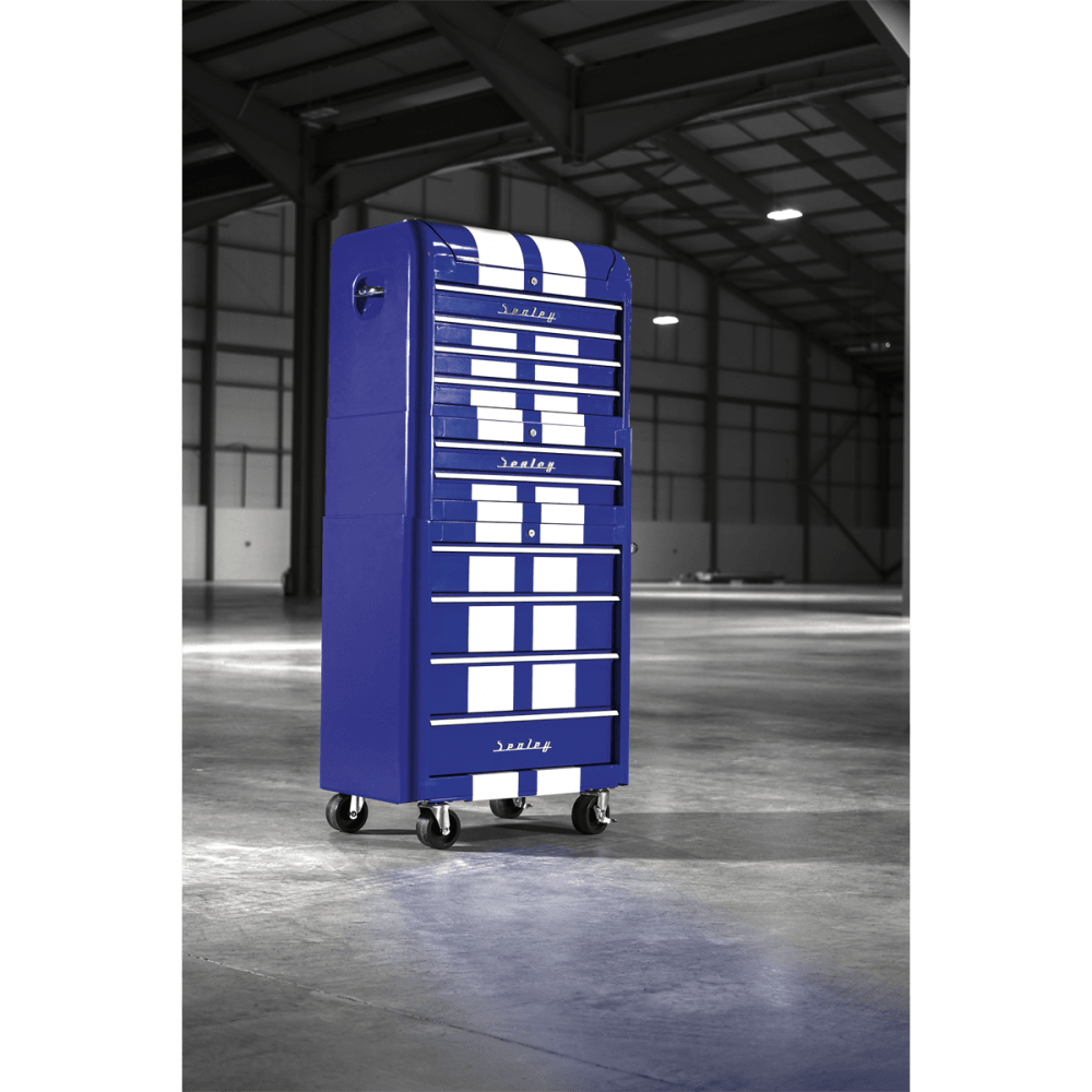 Sealey Retro Style Topchest, Mid-Box & Rollcab Combination 10 Drawer Blue/White Stripes Model No-AP28COMBO2BWS
