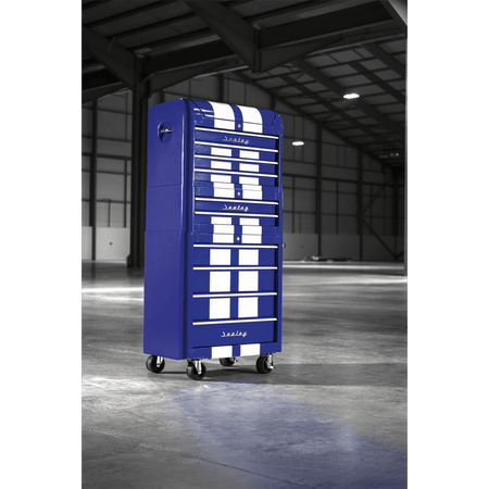 Sealey Retro Style Topchest, Mid-Box & Rollcab Combination 10 Drawer Blue/White Stripes Model No-AP28COMBO2BWS