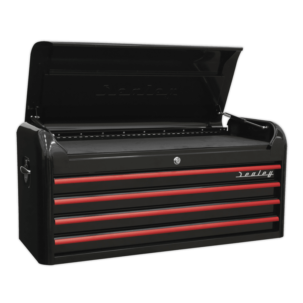 Sealey Retro Style Extra Wide Topchest & Rollcab Combination 10 Drawer - Black with Red Anodised Drawer Pul Model No-AP41COMBOBR