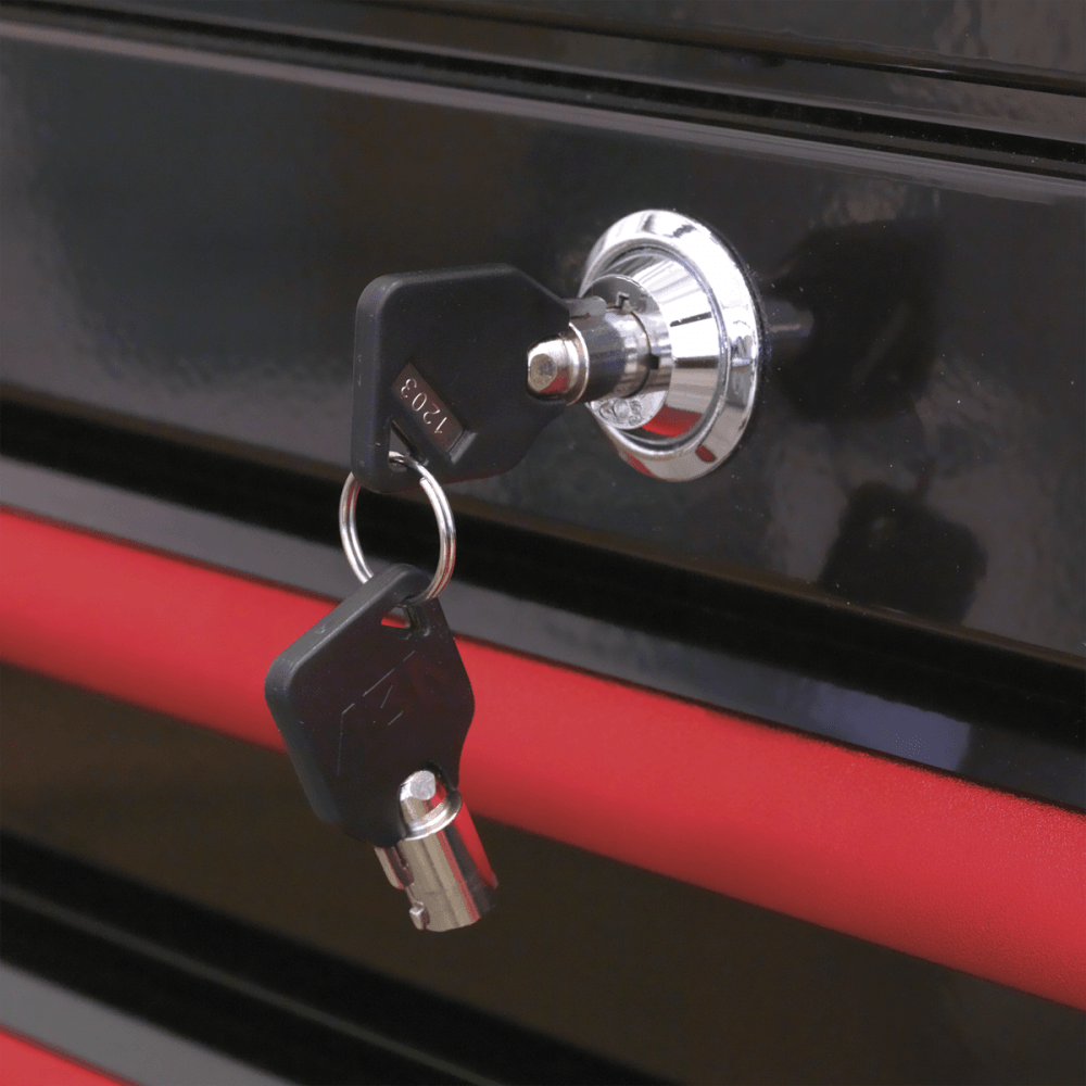 Sealey Retro Style Extra Wide Topchest & Rollcab Combination 10 Drawer - Black with Red Anodised Drawer Pul Model No-AP41COMBOBR