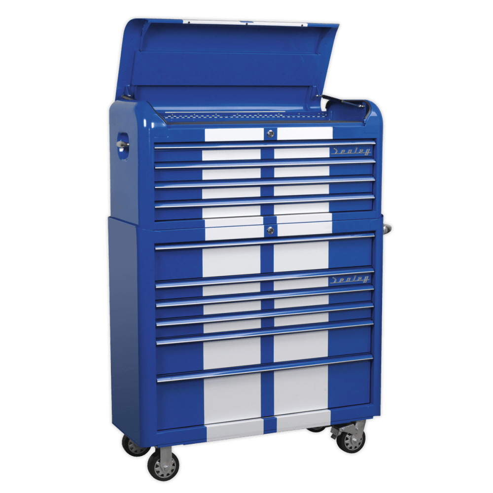 Sealey Retro Style Extra Wide Topchest & Rollcab Combination 10 Drawer Blue/White Stripes Model No-AP41COMBOBWS