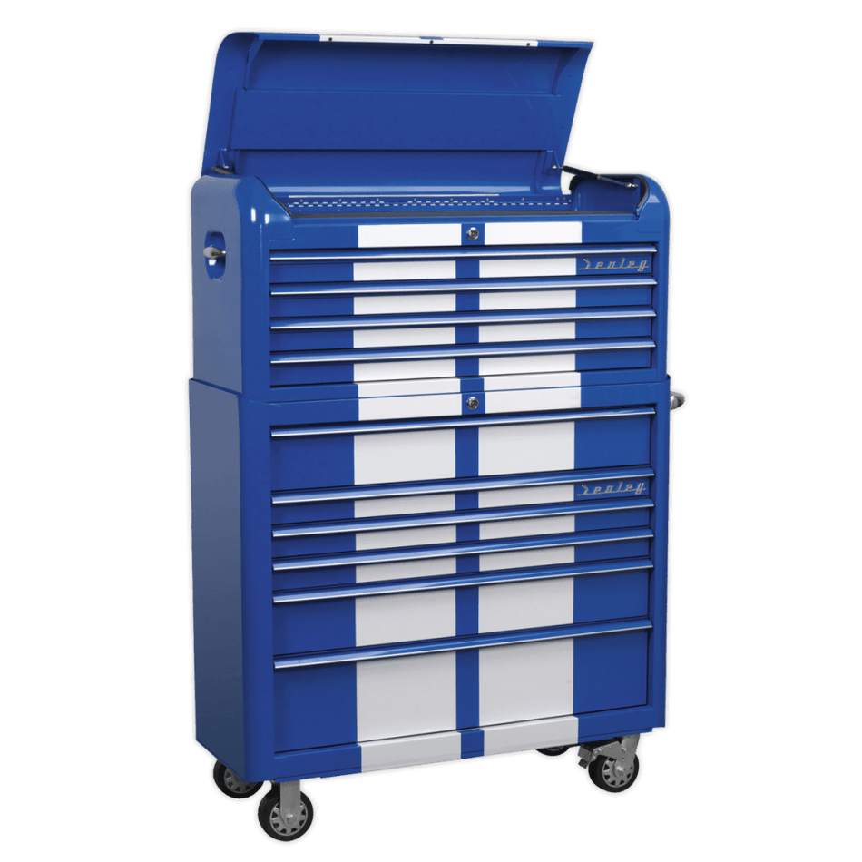 Sealey Retro Style Extra Wide Topchest & Rollcab Combination 10 Drawer Blue/White Stripes Model No-AP41COMBOBWS