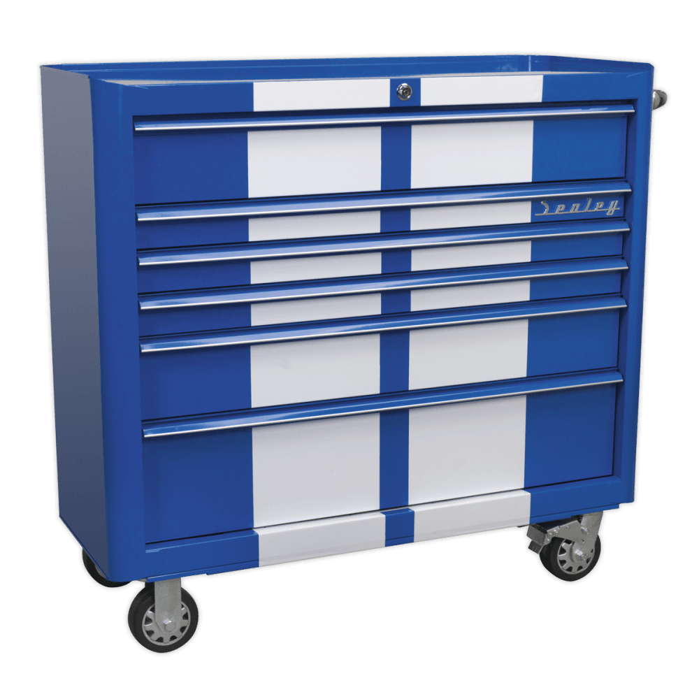 Sealey Retro Style Extra Wide Topchest & Rollcab Combination 10 Drawer Blue/White Stripes Model No-AP41COMBOBWS