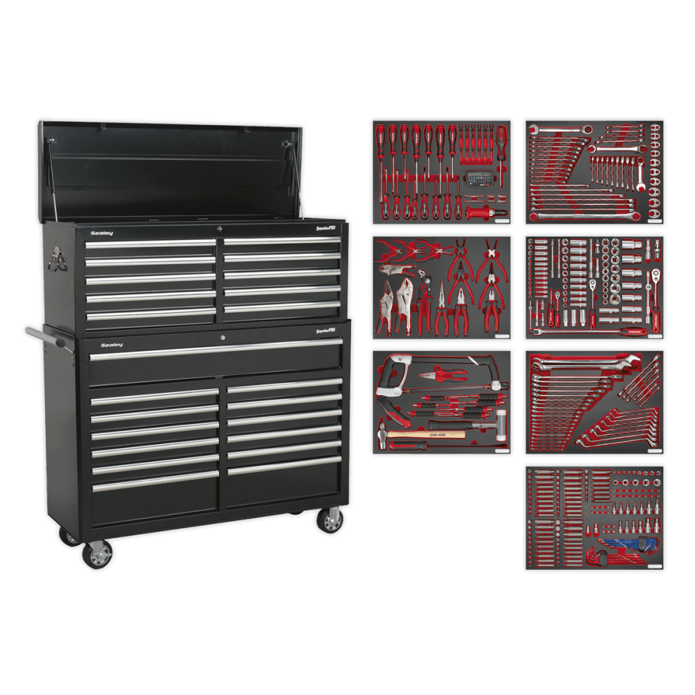 Sealey Tool Chest Combination 23 Drawer with Ball Bearing Slides - Black with 446pc Tool Kit Model No-TBTPBCOMBO4