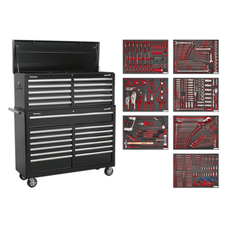 Sealey Tool Chest Combination 23 Drawer with Ball Bearing Slides - Black with 446pc Tool Kit Model No-TBTPBCOMBO4