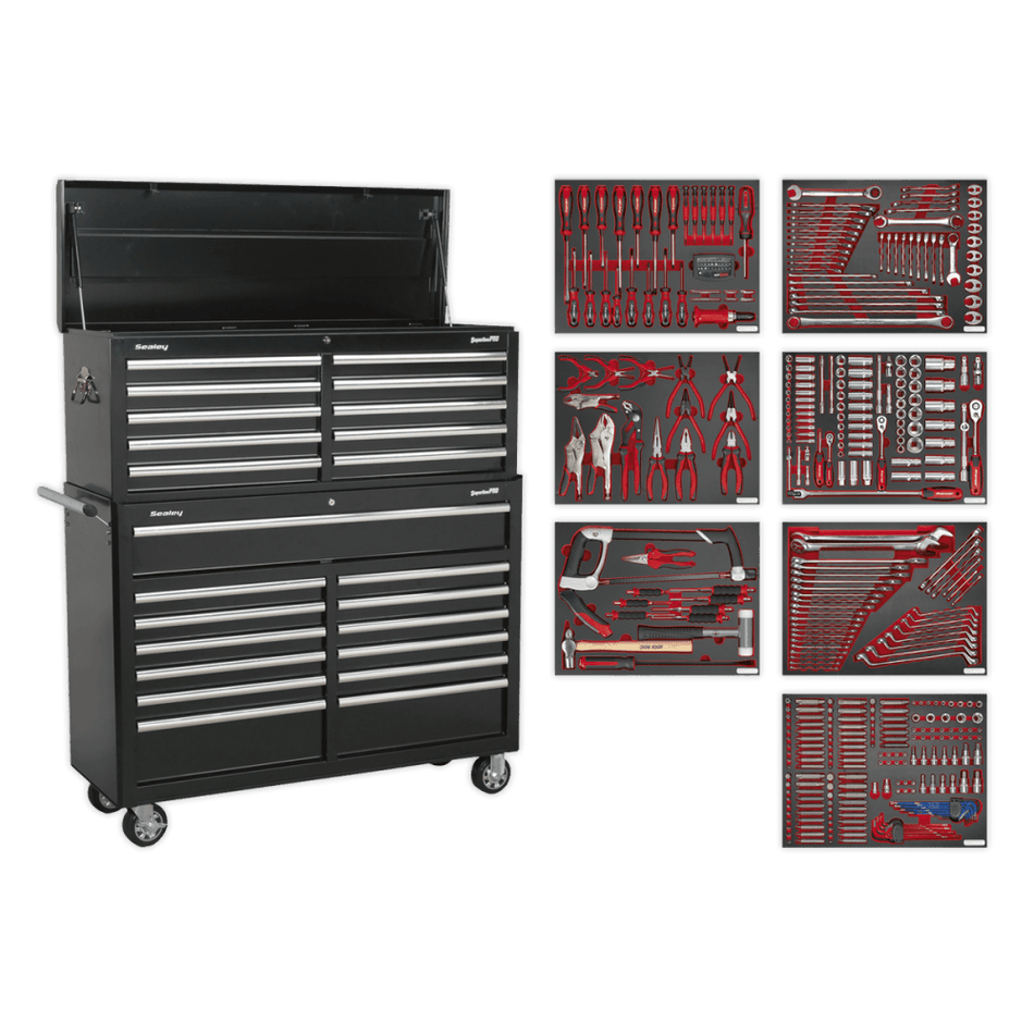 Sealey Tool Chest Combination 23 Drawer with Ball Bearing Slides - Black with 446pc Tool Kit Model No-TBTPBCOMBO4