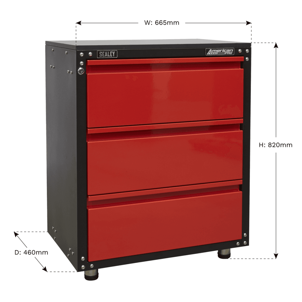 Sealey Modular 3 Drawer Cabinet with Worktop 665mm Model No-APMS82