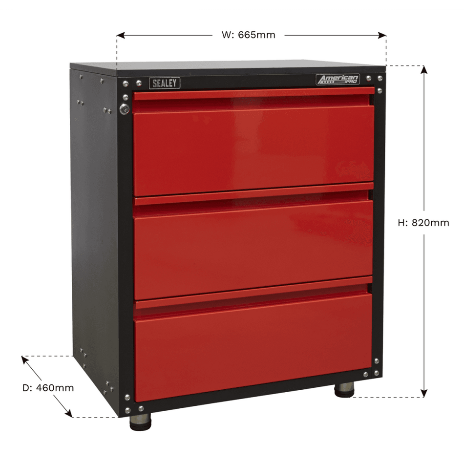 Sealey Modular 3 Drawer Cabinet with Worktop 665mm Model No-APMS82
