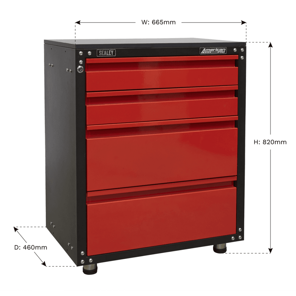 Sealey Modular 4 Drawer Cabinet with Worktop 665mm Model No-APMS84