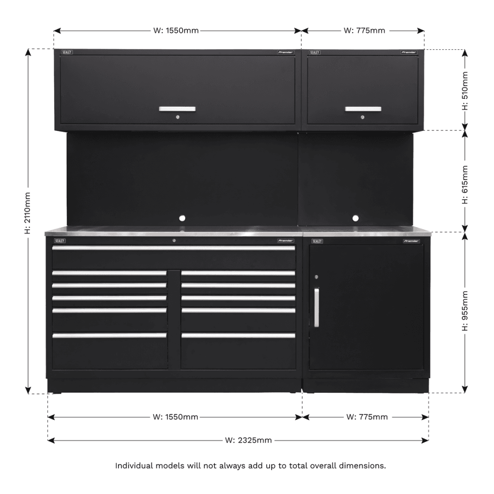 Sealey Modular Storage System Combo - Stainless Steel Worktop Model No-APMSCOMBO4SS