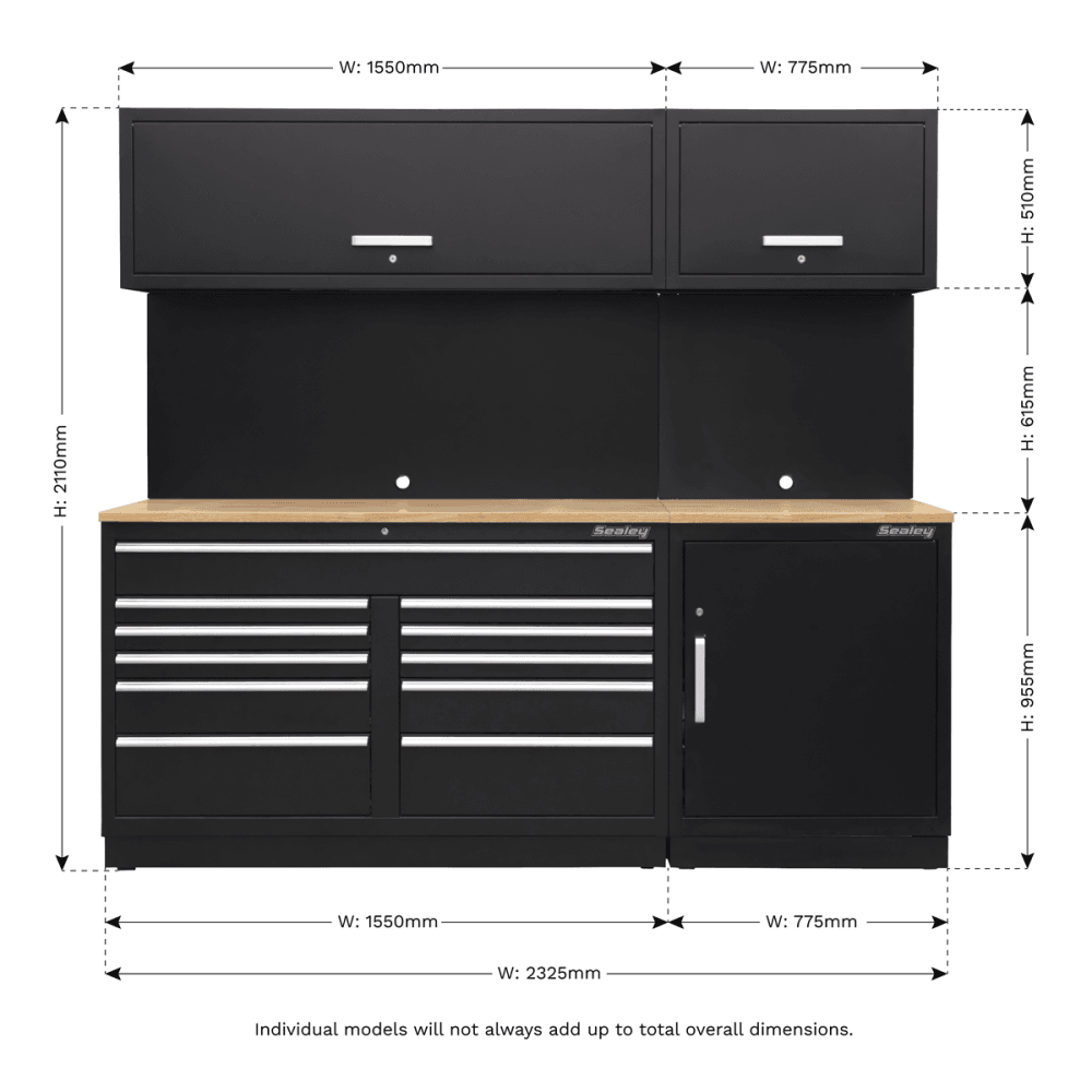 Sealey Modular Storage System Combo - Oak Worktop Model No-APMSCOMBO4W