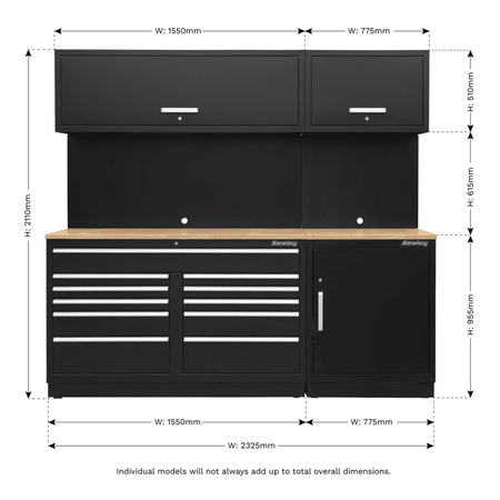 Sealey Modular Storage System Combo - Oak Worktop Model No-APMSCOMBO4W