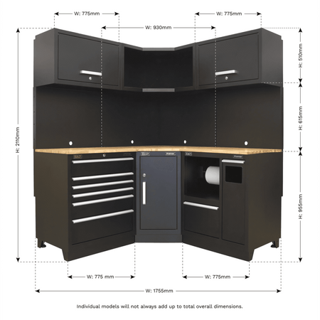 Sealey Modular Storage System Combo - Oak Worktop Model No-APMSCOMBO6W