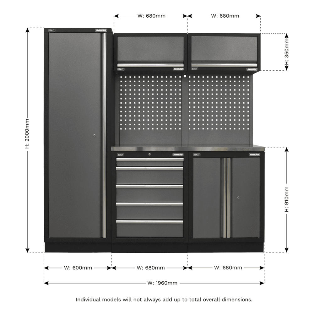 Sealey Modular Storage System Combo - Stainless Steel Worktop Model No-APMSSTACK02SS
