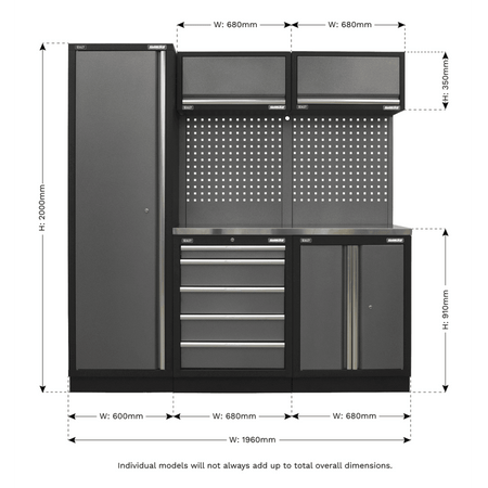 Sealey Modular Storage System Combo - Stainless Steel Worktop Model No-APMSSTACK02SS