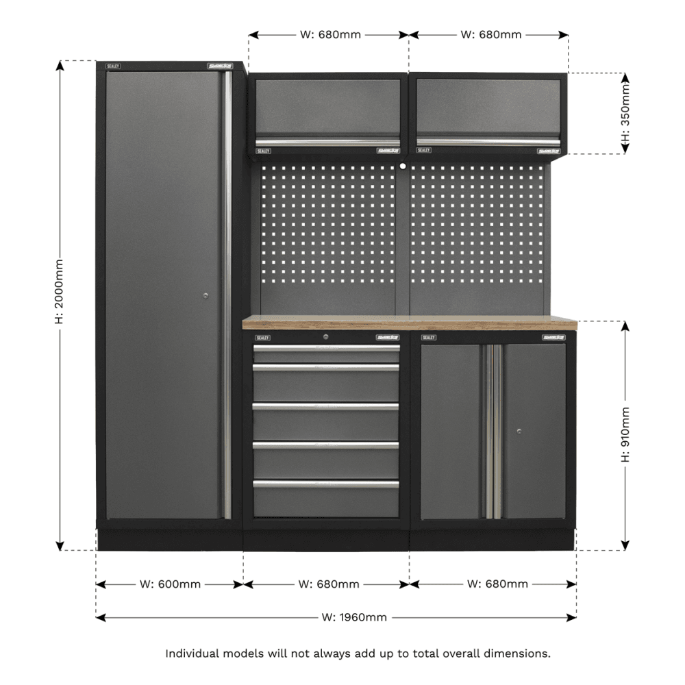 Sealey Modular Storage System Combo - Pressed Wood Worktop Model No-APMSSTACK02W