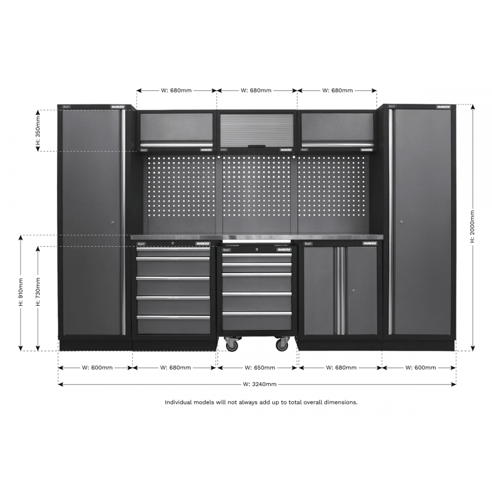 Sealey Modular Storage System Combo - Stainless Steel Worktop Model No-APMSSTACK03SS