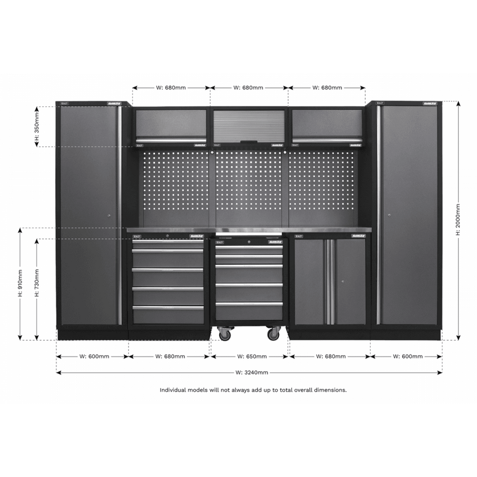 Sealey Modular Storage System Combo - Stainless Steel Worktop Model No-APMSSTACK03SS