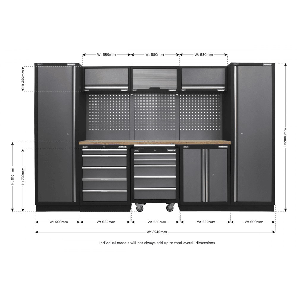 Sealey Modular Storage System Combo - Pressed Wood Worktop Model No-APMSSTACK03W