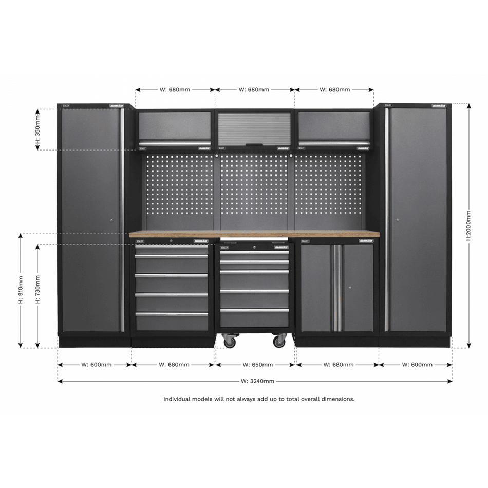 Sealey Modular Storage System Combo - Pressed Wood Worktop Model No-APMSSTACK03W