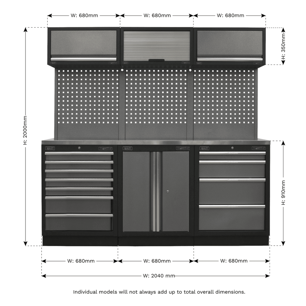 Sealey Modular Storage System Combo - Stainless Steel Worktop Model No-APMSSTACK07SS