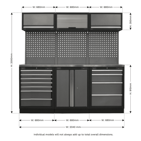 Sealey Modular Storage System Combo - Stainless Steel Worktop Model No-APMSSTACK07SS