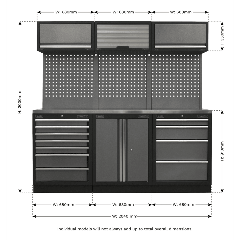 Sealey Modular Storage System Combo - Stainless Steel Worktop Model No-APMSSTACK07SS