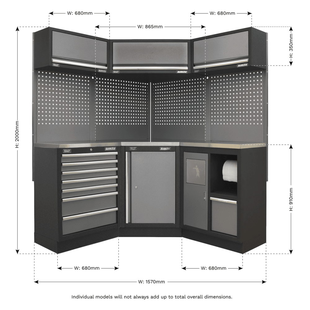 Sealey Modular Storage System Combo - Stainless Steel Worktop Model No-APMSSTACK08SS