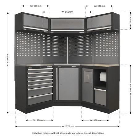 Sealey Modular Storage System Combo - Stainless Steel Worktop Model No-APMSSTACK08SS